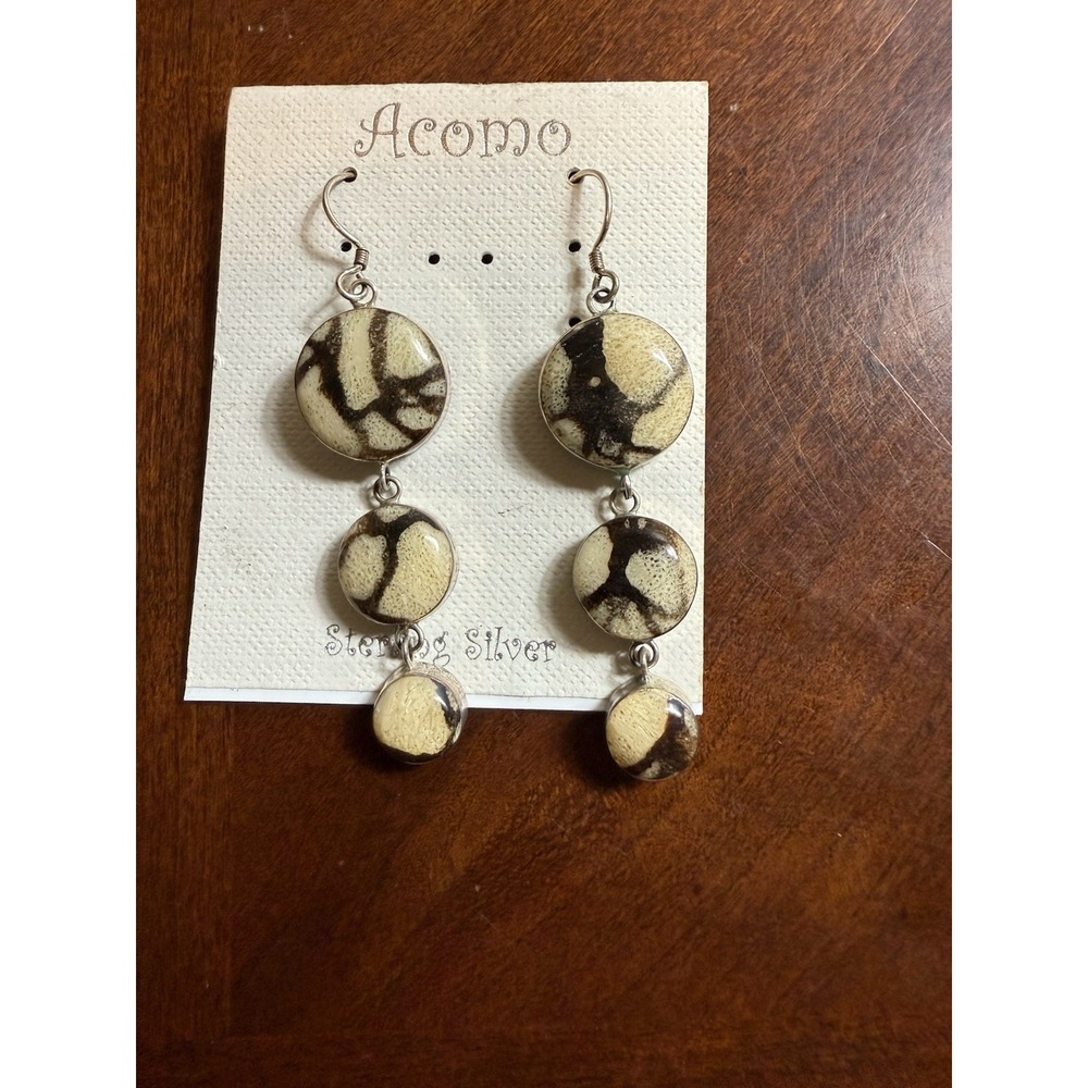 Vtg 925 Sterling Silver  Dangle‎ Earrings Boho Artisan Statement